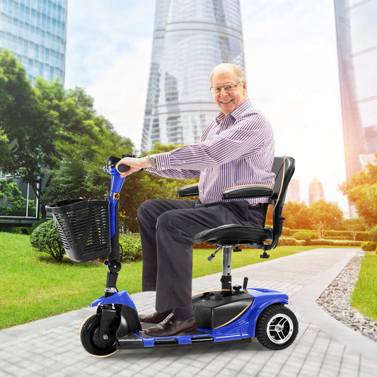 3 Wheel Mobility Scooter, Electric Senior Scooters, Foldable and Compact for Adult Travel, Blue