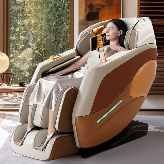 Massage Chair 4D Zero Gravity Chair Full Body Massage Chair With Heating, Voice Control, Smart Scan Body, Gold