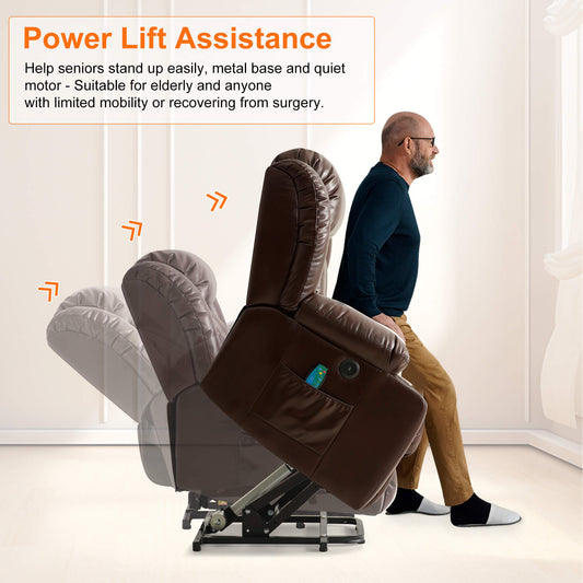 The power recliner's power lift mechanism assisted the senior to stand up easily.