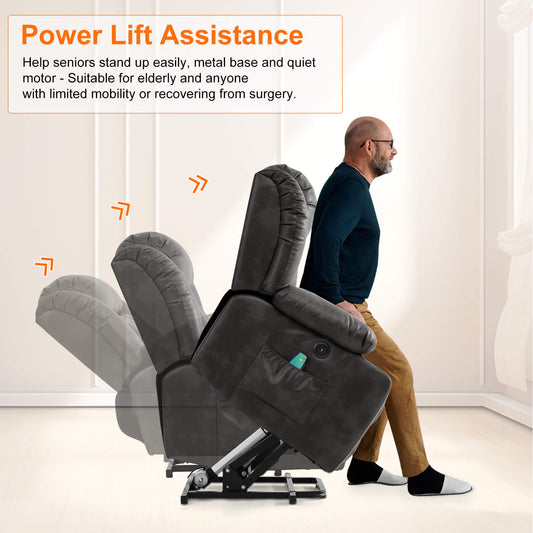 The power recliner's power lift mechanism assisted the senior to stand up easily.