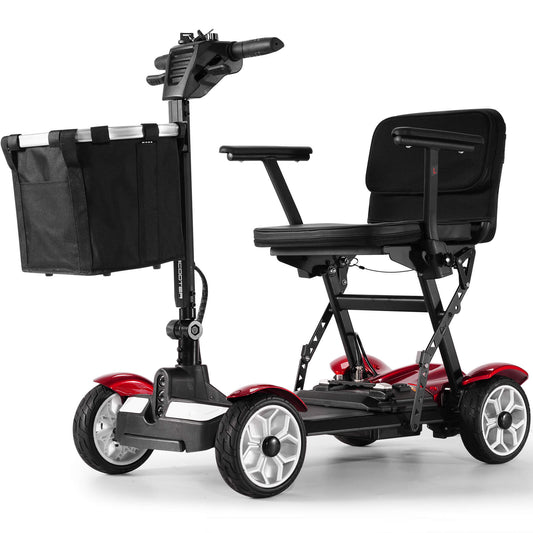 Ultralight all-terrain power mobility scooter for seniors with 300lbs capacity, easy to fold.