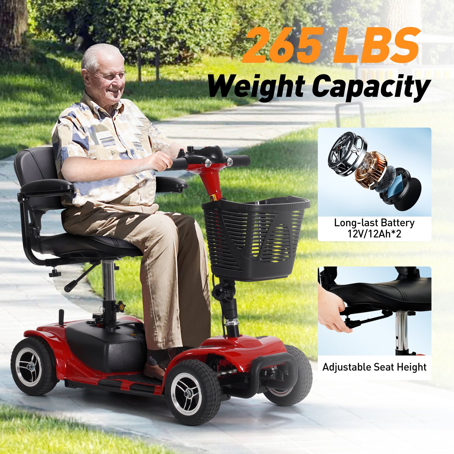 Asjmreye 4-Wheel Electric Mobility Scooter for Seniors Red