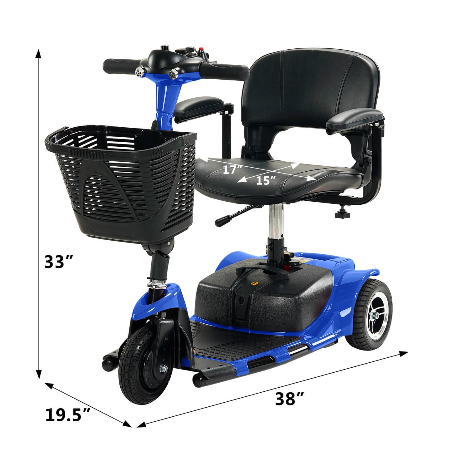 3 Wheel Mobility Scooter, Electric Senior Scooters, Foldable and Compact for Adult Travel, Blue