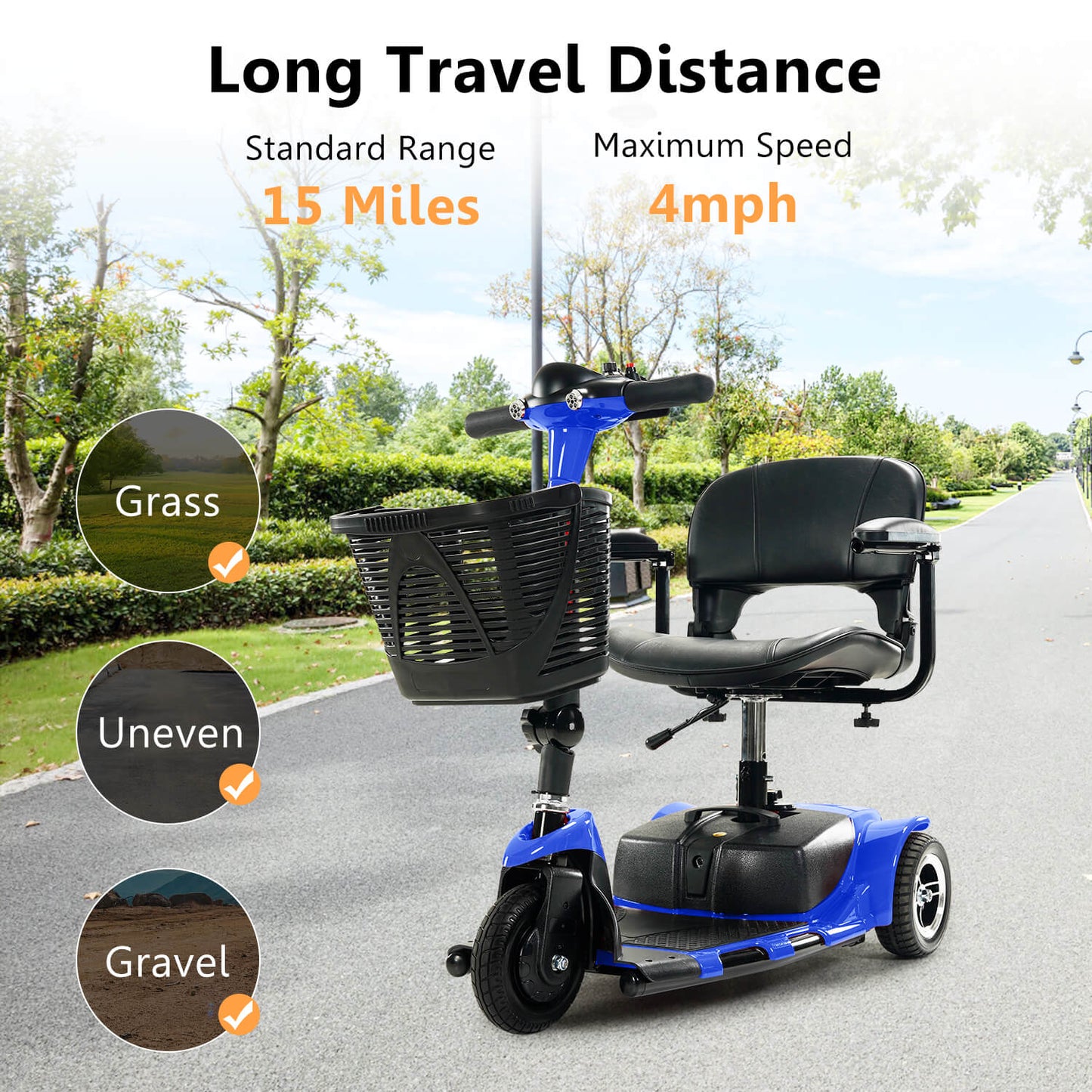 3 Wheel Mobility Scooter, Electric Senior Scooters, Foldable and Compact for Adult Travel, Blue