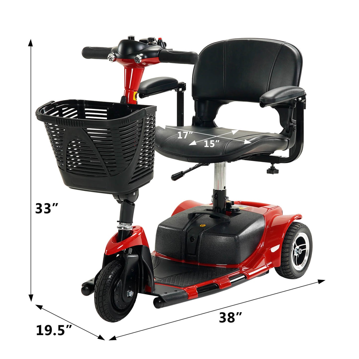 3 Wheel Mobility Scooter, Electric Senior Scooters, Foldable and Compact for Adult Travel, Red