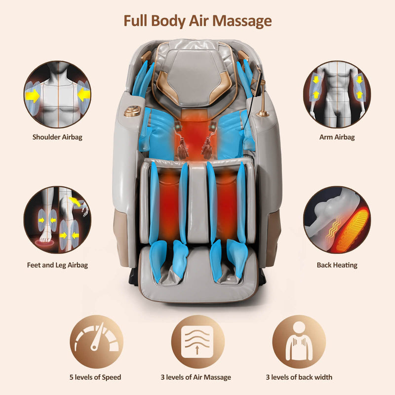 Massage Chair 4D Zero Gravity Chair Full Body Massage Chair With Heating, Voice Control, Smart Scan Body, Gold