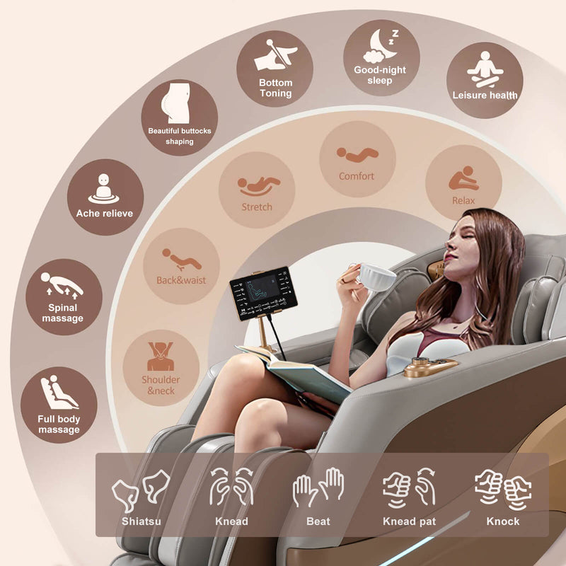 Asjmreye Massage Chair 4D Zero Gravity Chair Full Body Massage Chair With Heating, Voice Control, Smart Scan Body, Grey-Brown