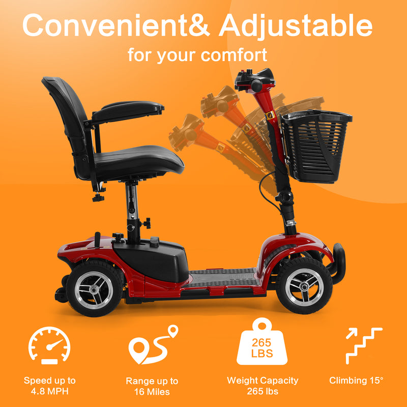 Asjmreye 4-Wheel Electric Mobility Scooter for Seniors Red