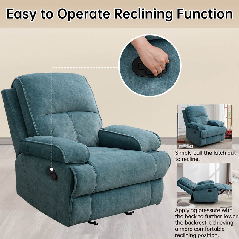 Oversized Manual Rocking Recliner Chair, Fabric Single Sofa for Living Room