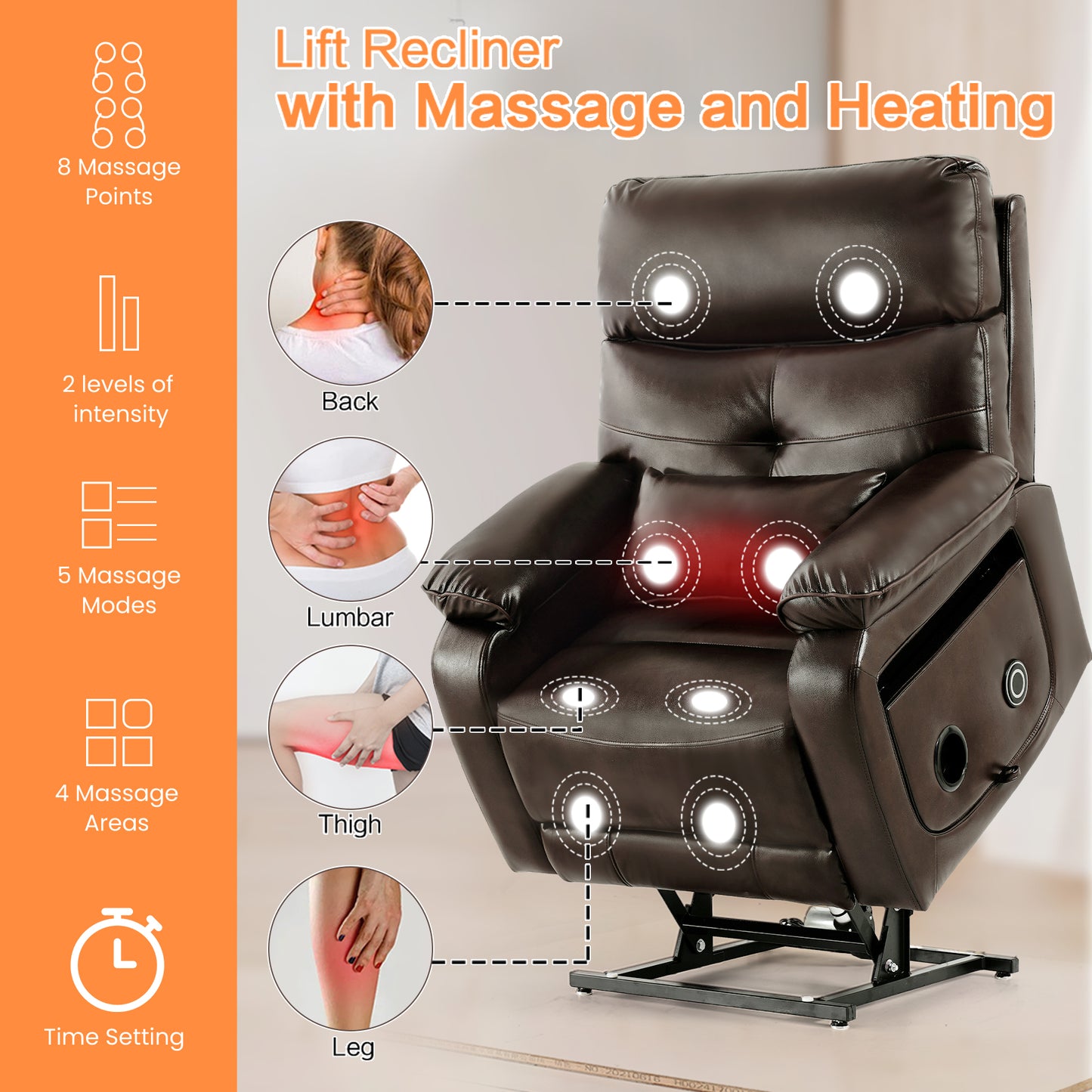 Asjmreye Infinite Position Power Lift Chair with Wireless Charging Station and Massage and Heat Brown