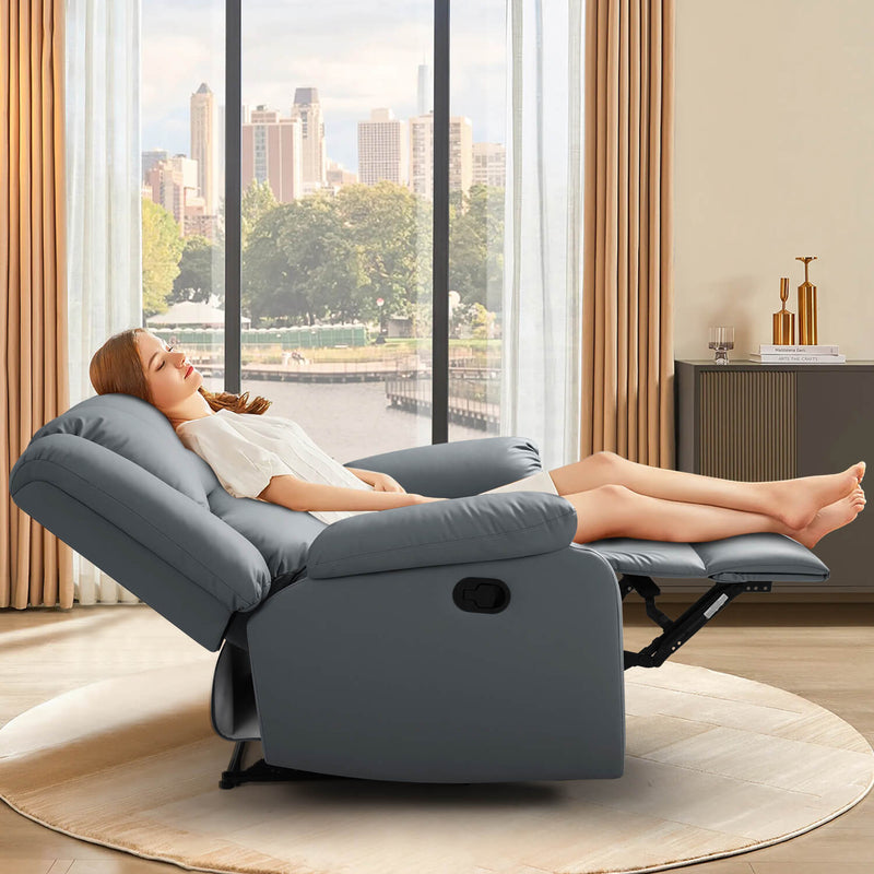 Asjmreye Manual Recliner Chair Recliner Soft Armrests For Living Room 35" Width, Leather,Navy Blue