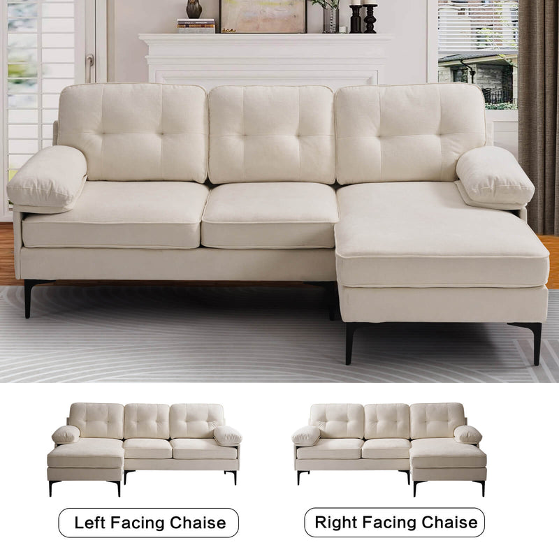 Asjmreye Sectional Sofa L-Shape Couch with Chaise Chenille Fabric Beige