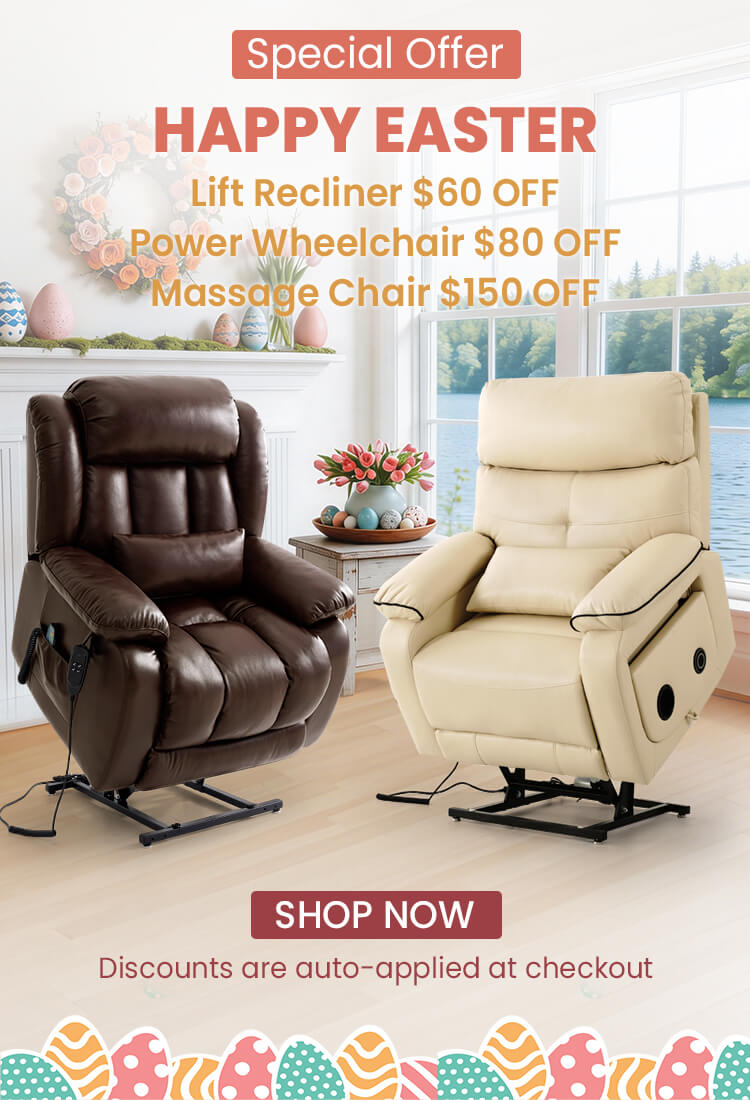 Two recliners with Easter-themed text and graphics on a promotional flyer.