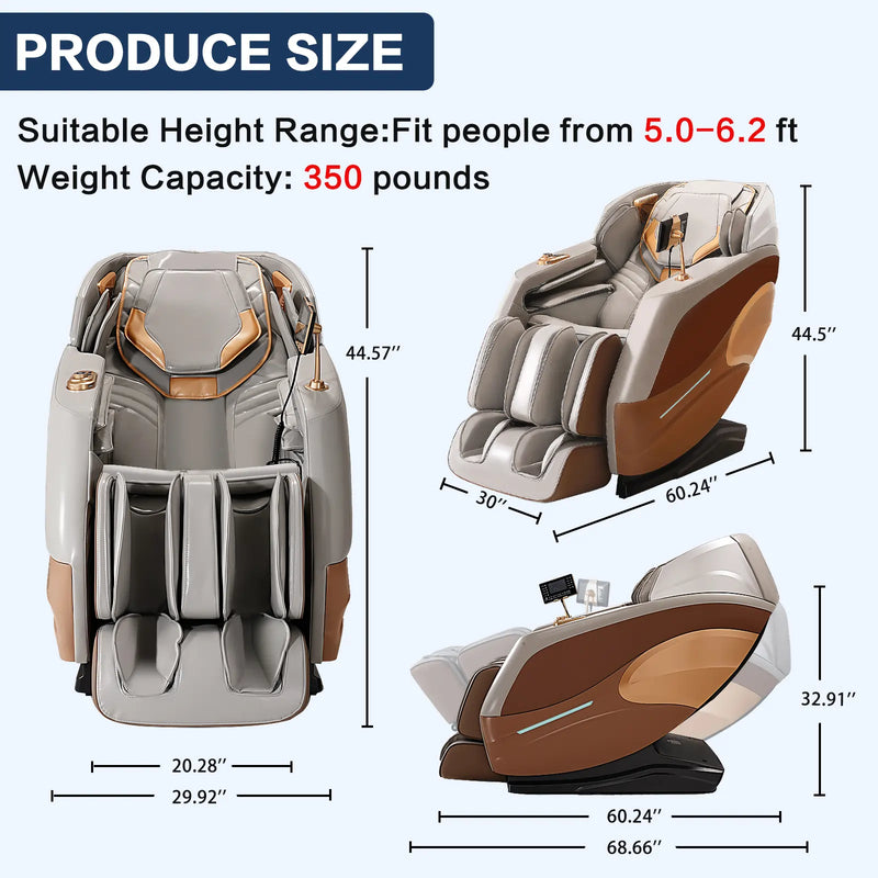 Massage Chair 4D Zero Gravity Chair Full Body Massage Chair With Heating, Voice Control, Smart Scan Body, Gold, Size