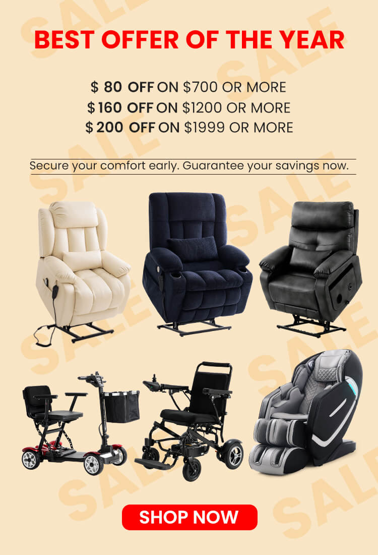 Black Friday Early sale on recliners, wheelchairs, and massage chairs with discount information.