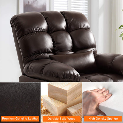 The power lift recliner is made of premium genuine leather, durable solid wood, and high density sponge.