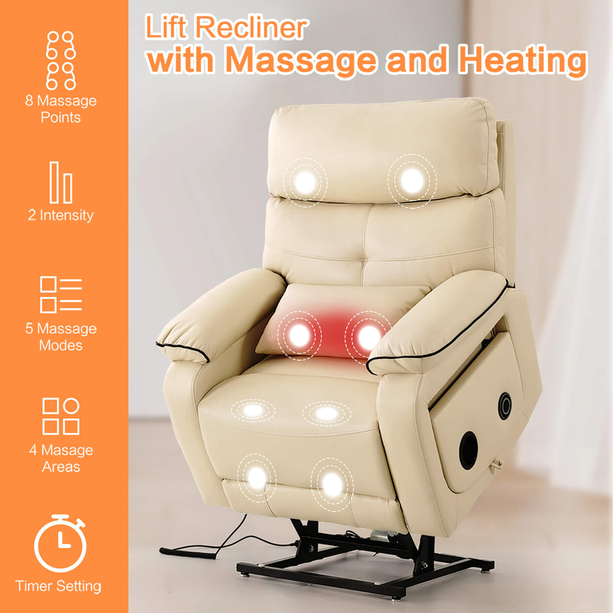 power lift recliner chair with massage and heating features