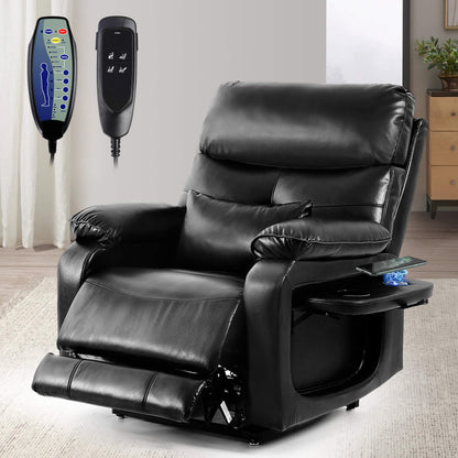A power recliner with foldable side table and 2 remote controls