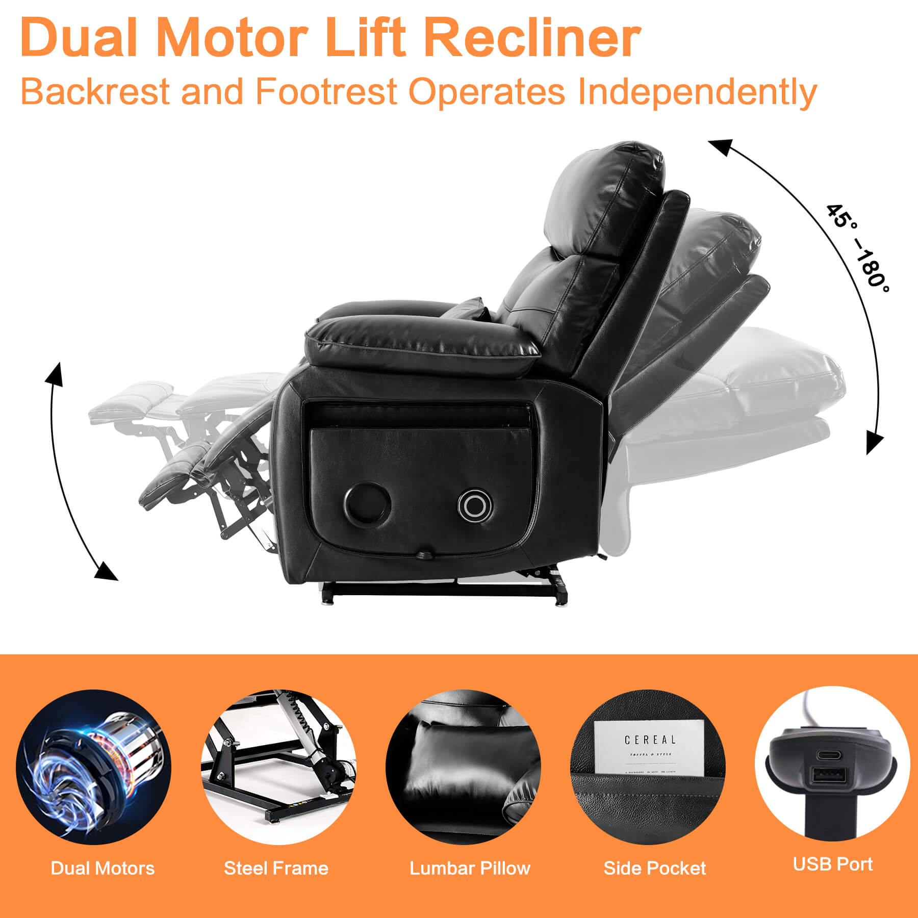 Dual motor lift recliner that's backrest and footrest can be operated separately