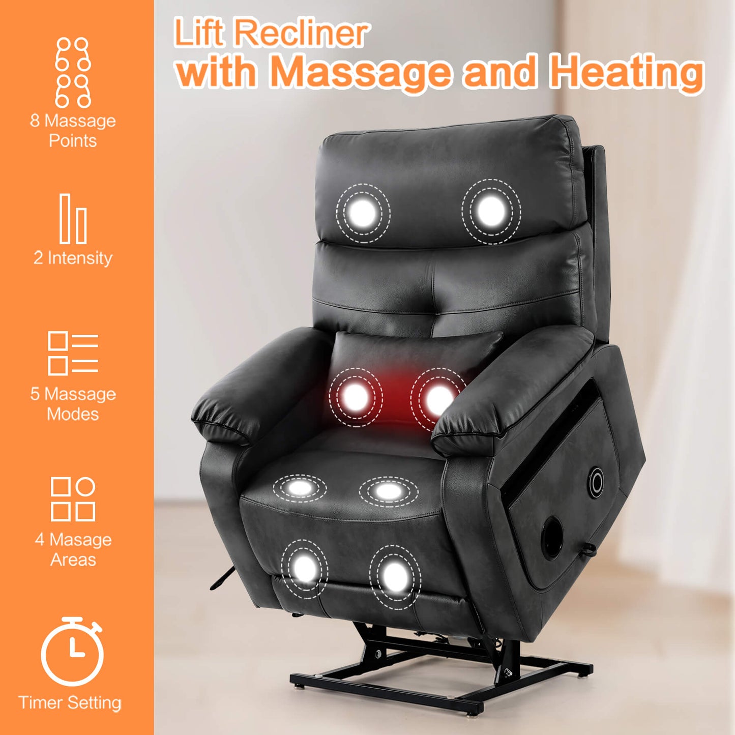 power lift recliner chair with massage and heating features