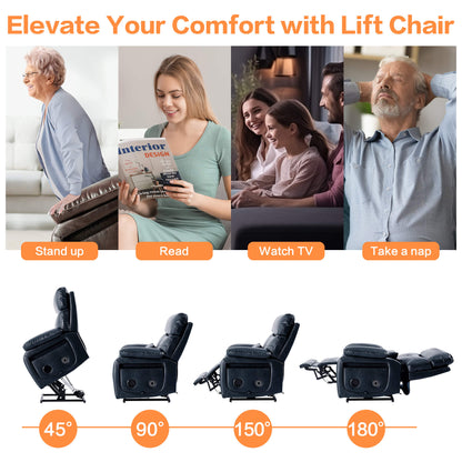 A power lift recliner in different positions