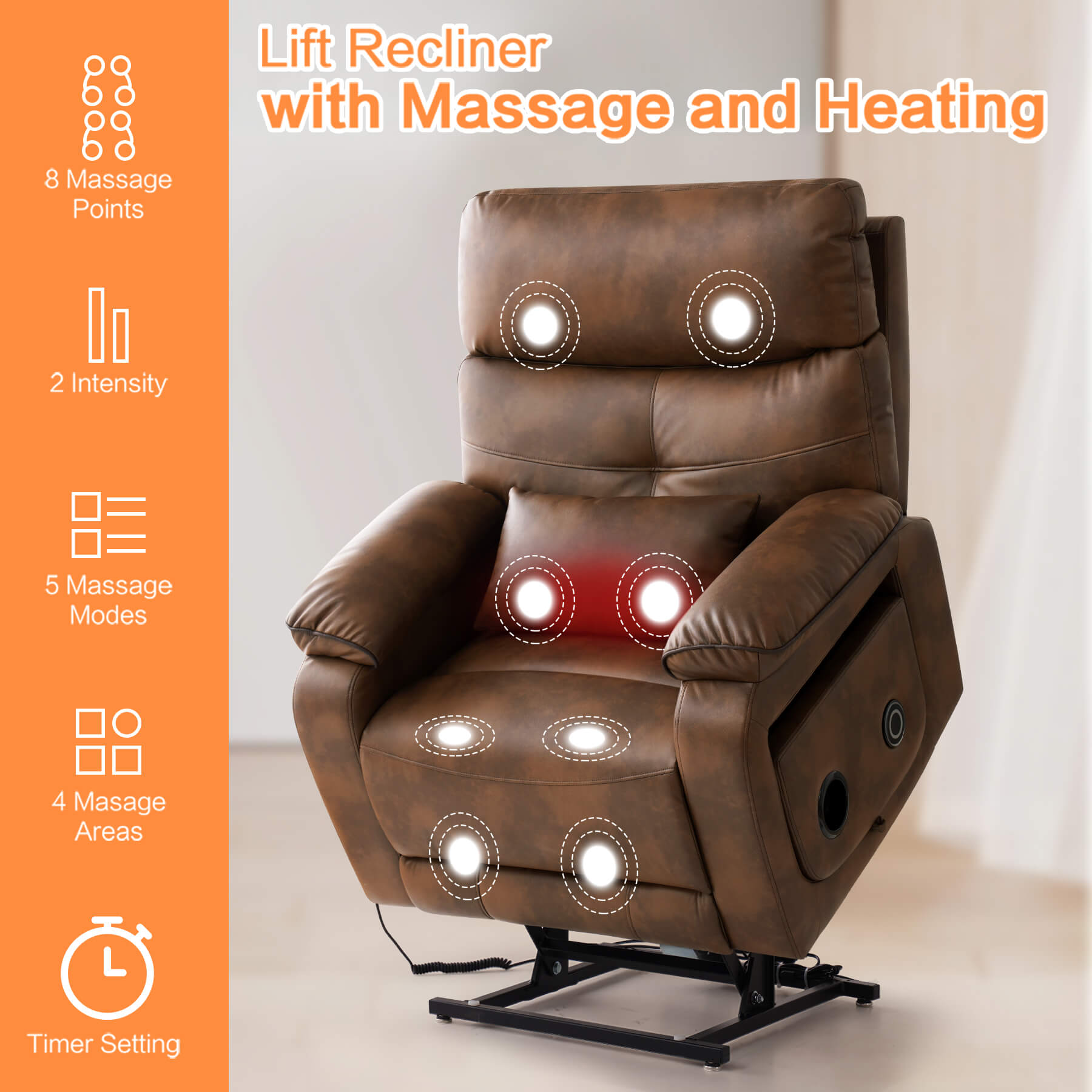 power lift recliner chair with massage and heating features