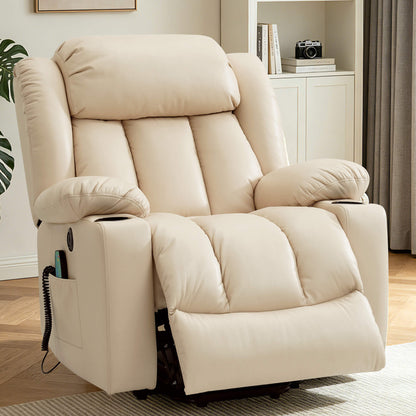 Beige power recliner chair in a living room setting