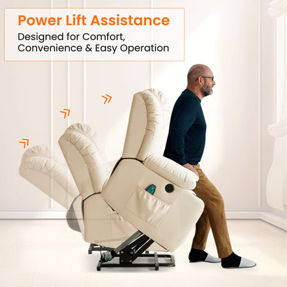 Luxury Power Lift Recliner Chair with Vibration Massage and Heating, with Cup Holders