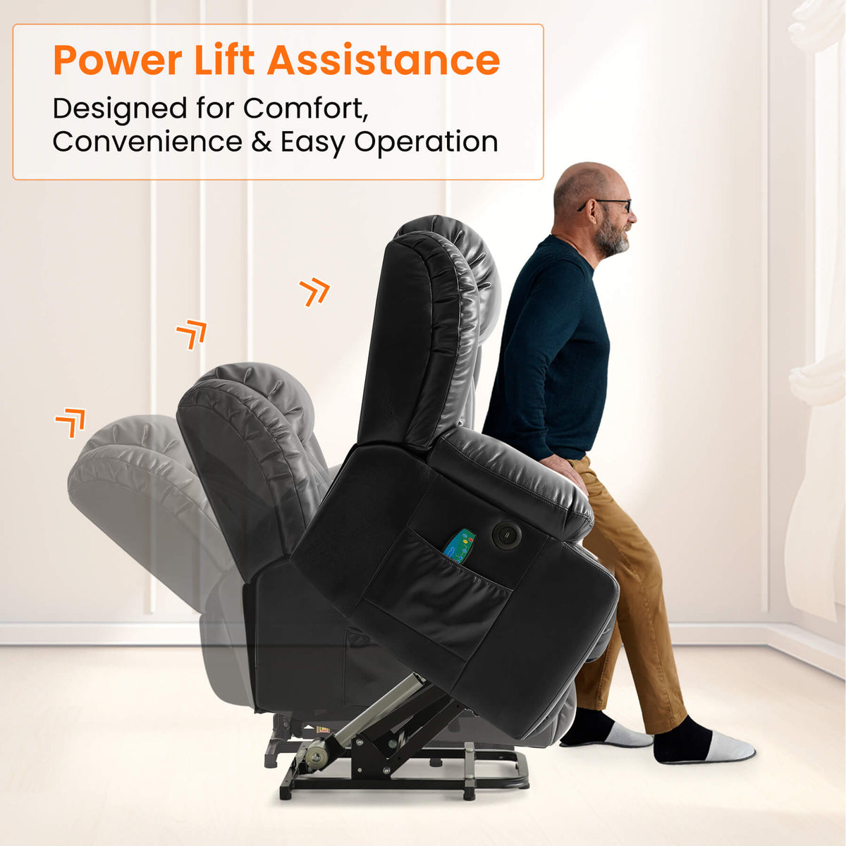 Luxury Power Lift Recliner Chair With Vibration Massage and Heating, 38" Width