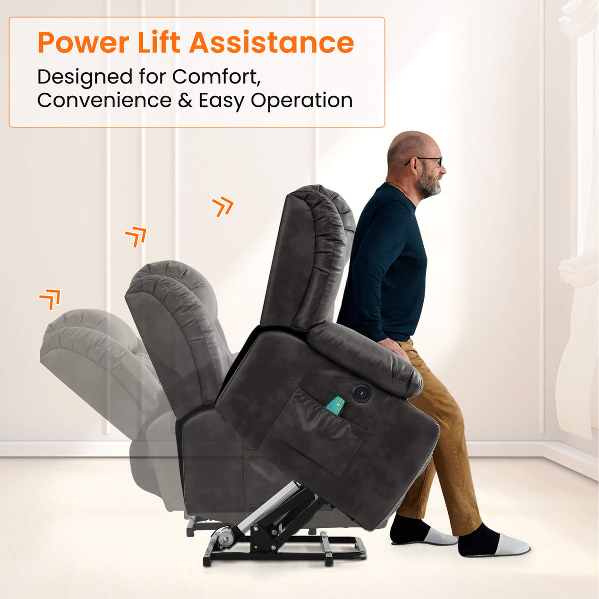 Luxury Power Lift Recliner Chair with Vibration Massage and Heating, with Cup Holders