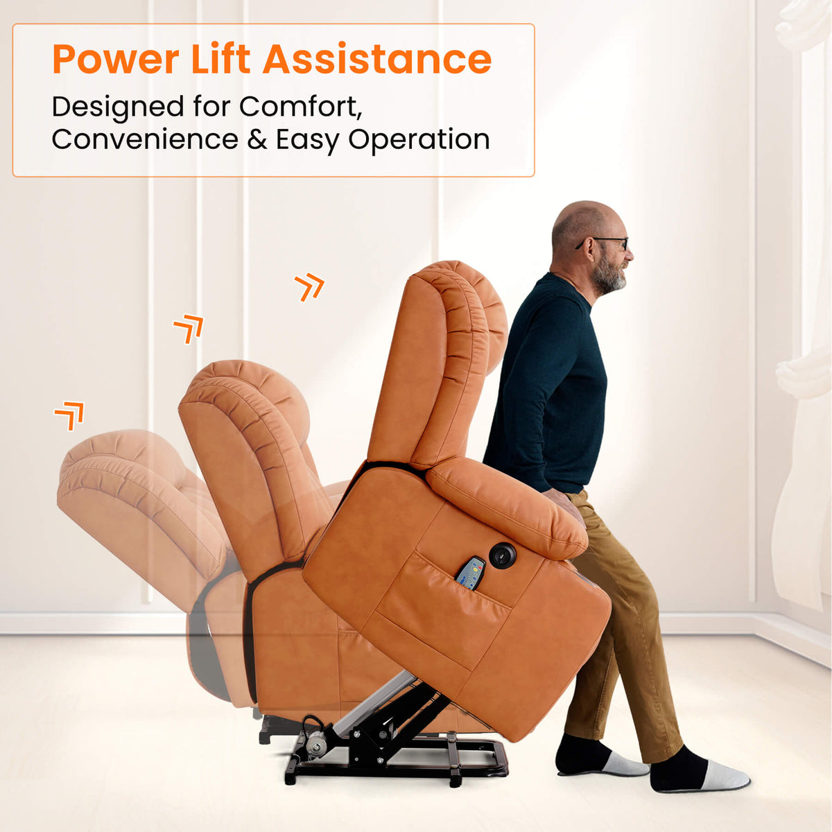 Luxury Power Lift Recliner Chair with Vibration Massage and Heating, with Cup Holders