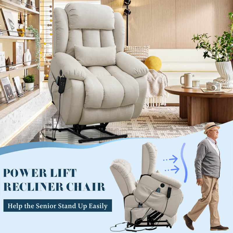 Asjmreye_dual_motor_lift_recliner_chair_beige_fabric, help the senior stand up easily