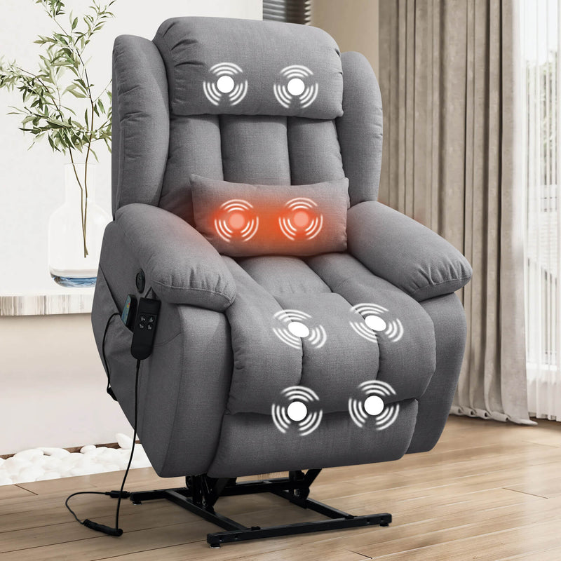 Asjmreye_dual_motor_lift_recliner_chair_grey_fabric , inlcuding lumbar pillow, with massage and heating