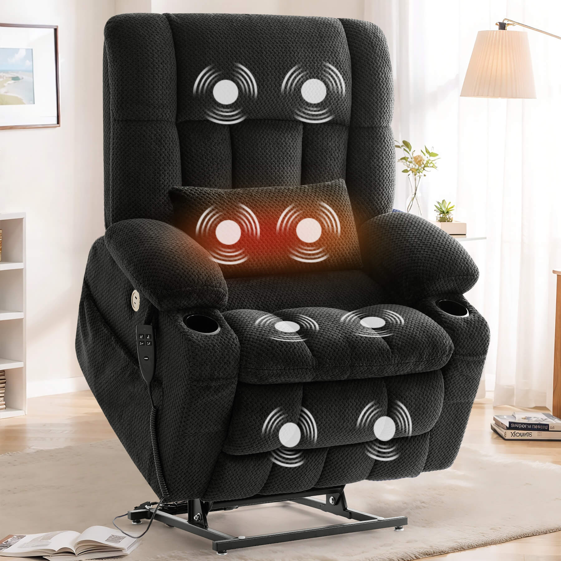 Extra wide seat lift recliner with vibration massage and lumbar heating, first choice chair for living room