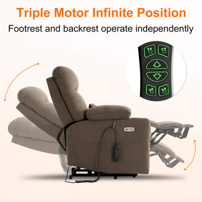 Triple motorized lift recliner. Footrest and backrest are infinitely adjustable, support independent operation, operated by remote control.