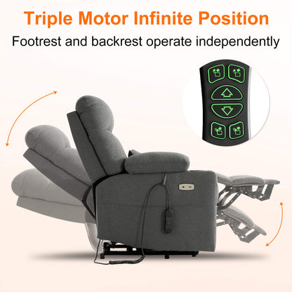 Triple motorized lift recliner. Footrest and backrest are infinitely adjustable, support independent operation, operated by remote control.