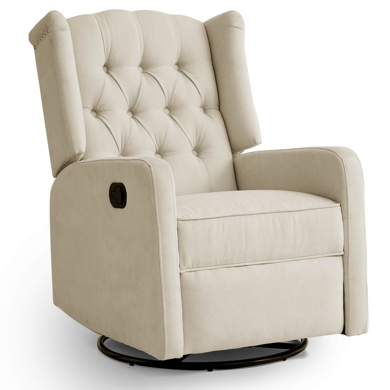 Manual swivel rocking glider recliner beige fabric