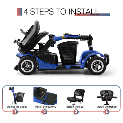 Asjmreye 4-Wheel Electric Mobility Scooter for Seniors Blue