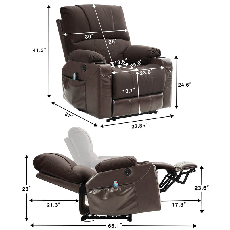 Power Recliner Chair With Nearly Lying Flat Recliner With Vibration Massage & Heating, 33.85" Width ( Not Lift)