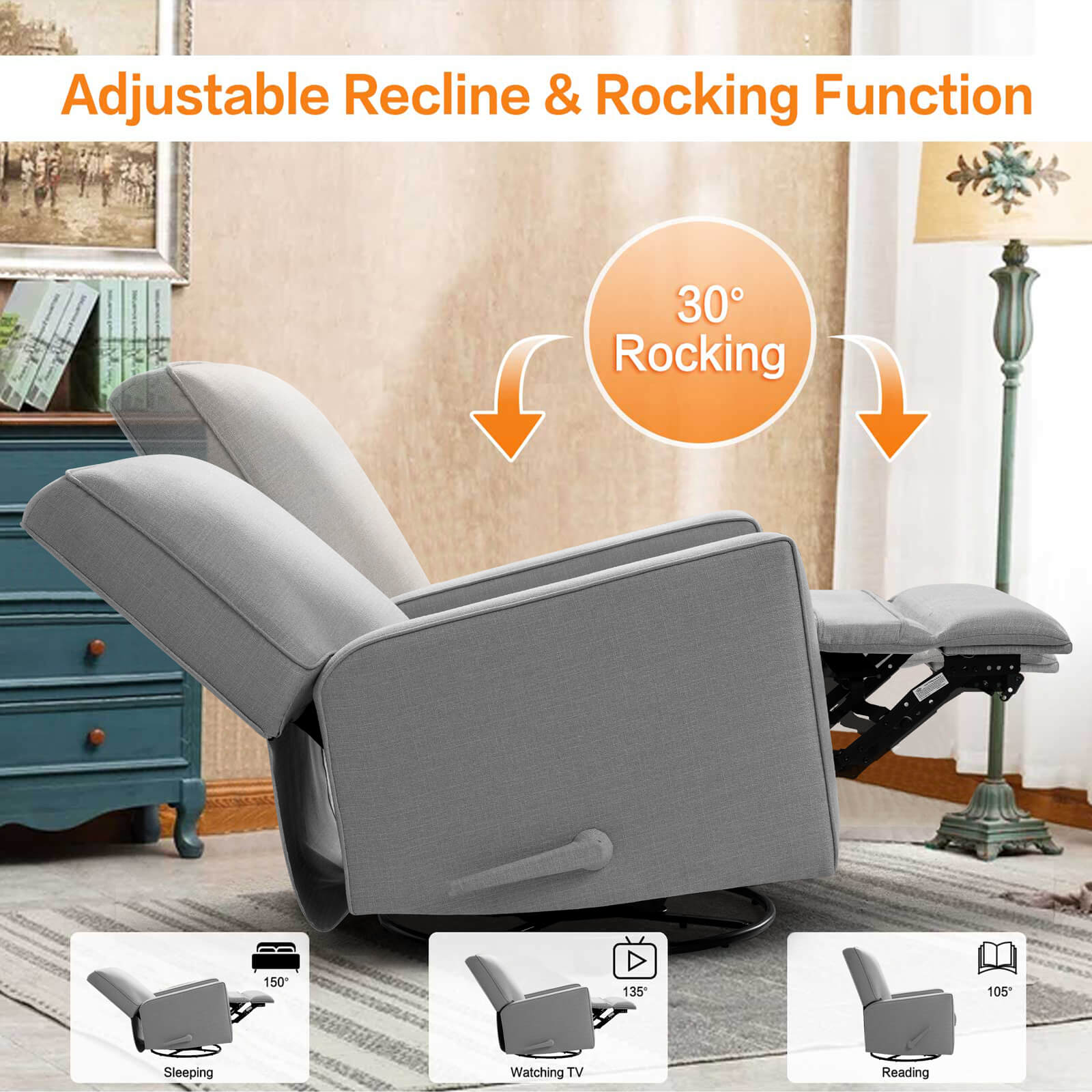 Asjmreye  Nursery Swivel Glider Fabric Manual Recliner Chair