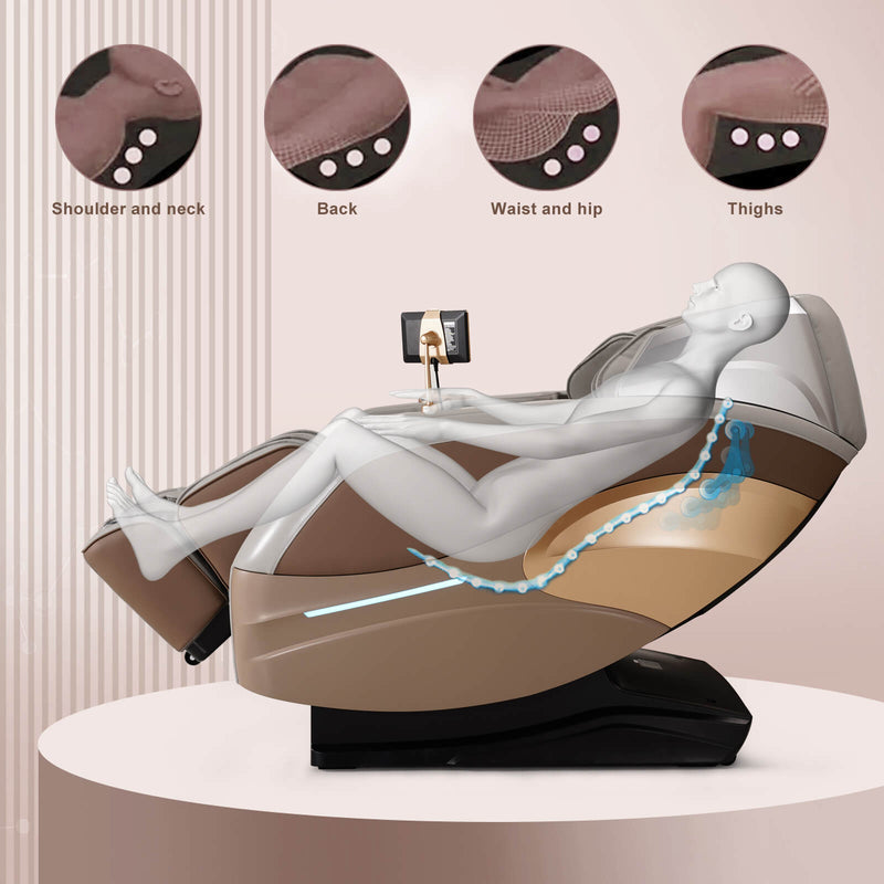Asjmreye Massage Chair 4D Zero Gravity Chair Full Body Massage Chair With Heating, Voice Control, Smart Scan Body, Grey-Brown
