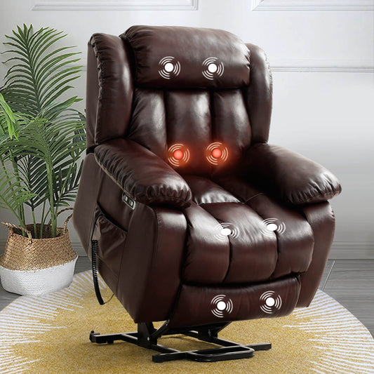 ASJMREYE Infinite Position Lift Recliner Chair W/ Massage and Heating, Power by Dual Motor, Real Leather