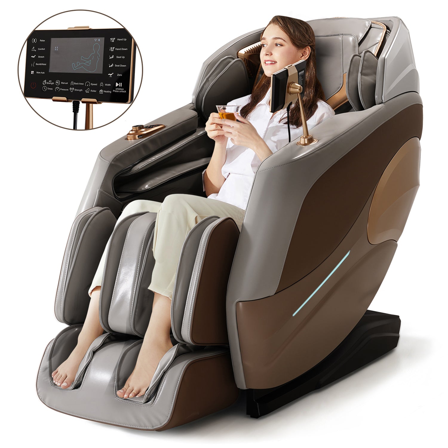 Asjmreye Massage Chair 4D Zero Gravity Chair Full Body Massage Chair With Heating, Voice Control, Smart Scan Body, Grey-Brown