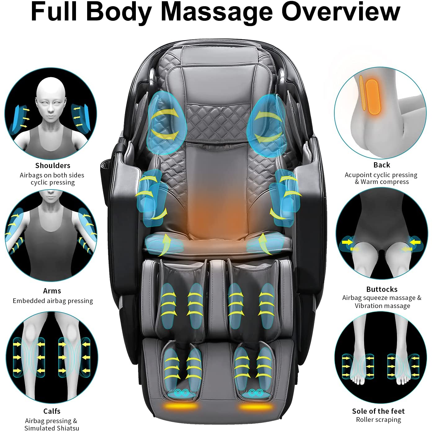 4D Massage Chair, W/ Zero Gravity & Full Body Airbags Massage, Smart Body Scan