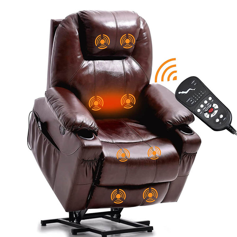 ASJMREYE 3-Position Power Lift Recliner Chair with Massage and Heat for Elderly, Real Leather