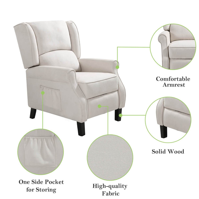 Wingback Recliner Chair with Heating and Vibrating Massage, Fabric