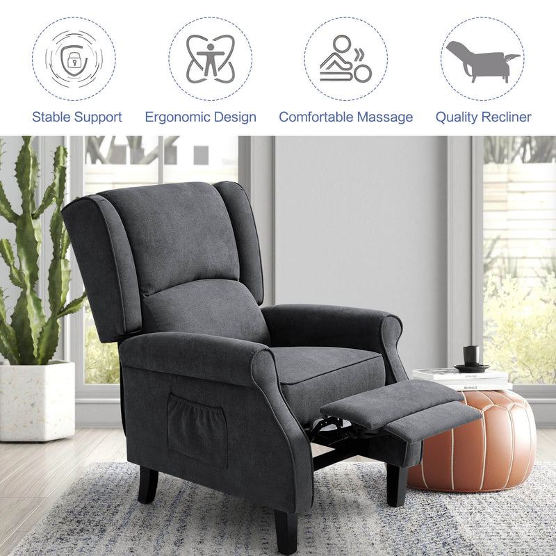 Wingback Recliner Chair with Heating and Vibrating Massage, Fabric